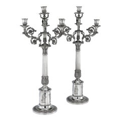 Antique 19th Century German Solid Silver Four-Light Candelabra, circa 1850, Pair