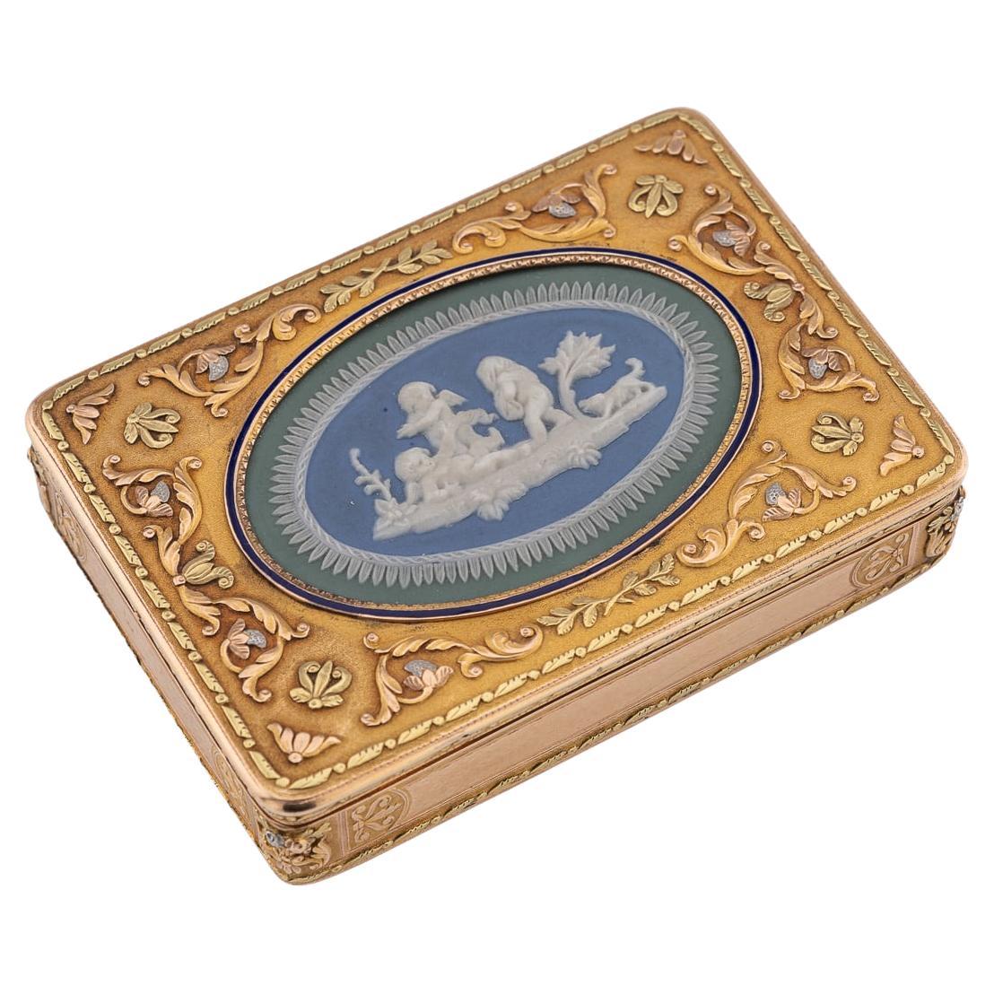 Antique 19thC German Three-Colour 18K Gold & Jasperware Snuff Box, Hanau c.1820