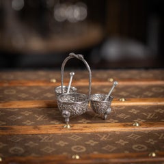 Antique 19thC Indian Solid Silver Condiment Set, Oomersi Mawji, Bhuj c.1890