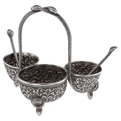 Antique 19thC Indian Solid Silver Condiment Set, Oomersi Mawji, Bhuj c.1890