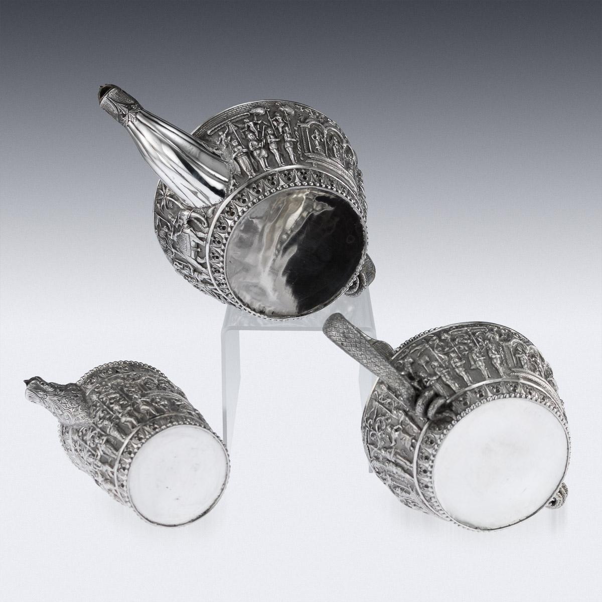 Anglo-Indian 19th Century Indian Solid Silver Swami Tea Set, P. Orr & Sons, Madras circa 1880
