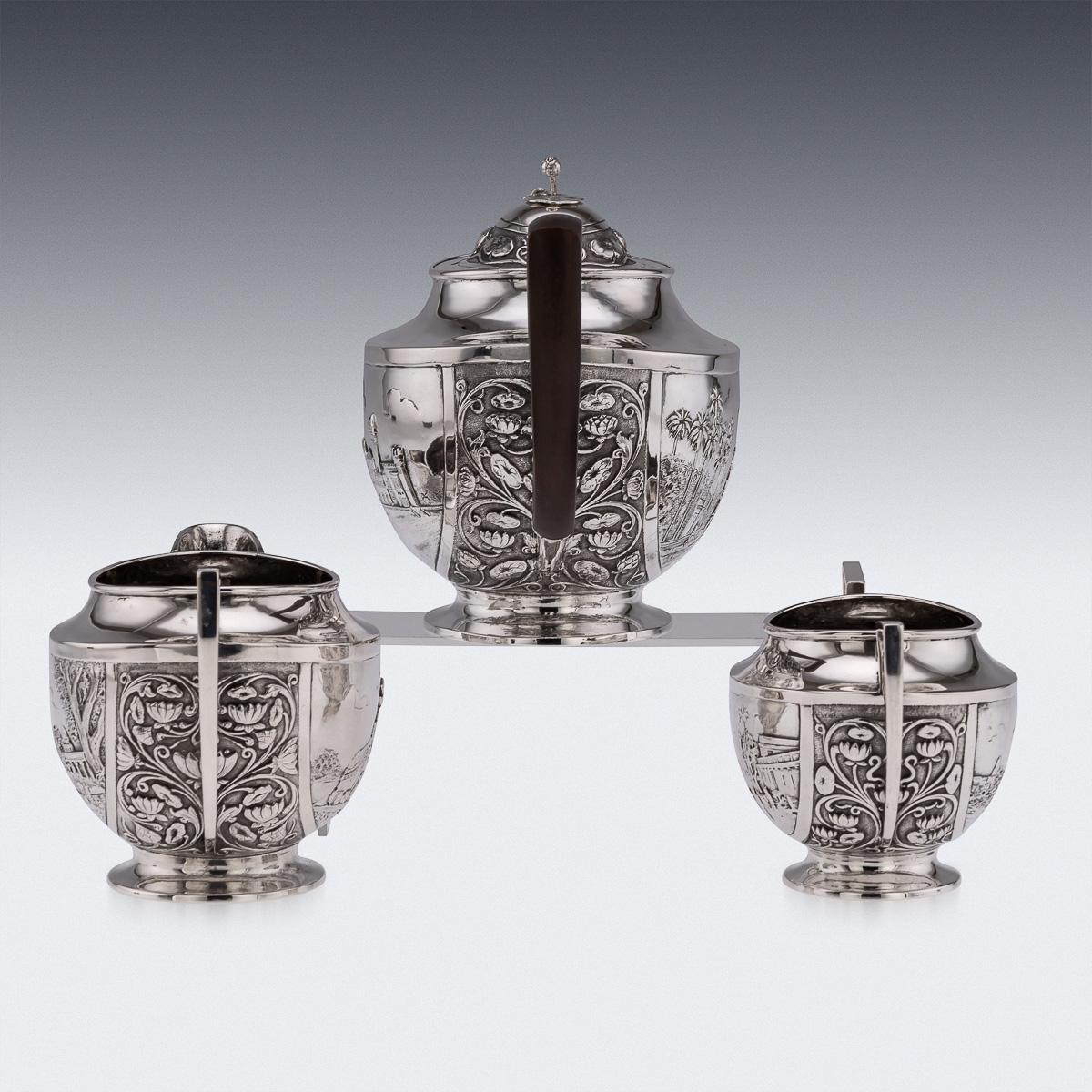 Antikes dreiteiliges Teeservice aus massivem Silber im indischen Stil des 19. Jahrhunderts, Reed & Barton um 1900 (Sonstiges) im Angebot