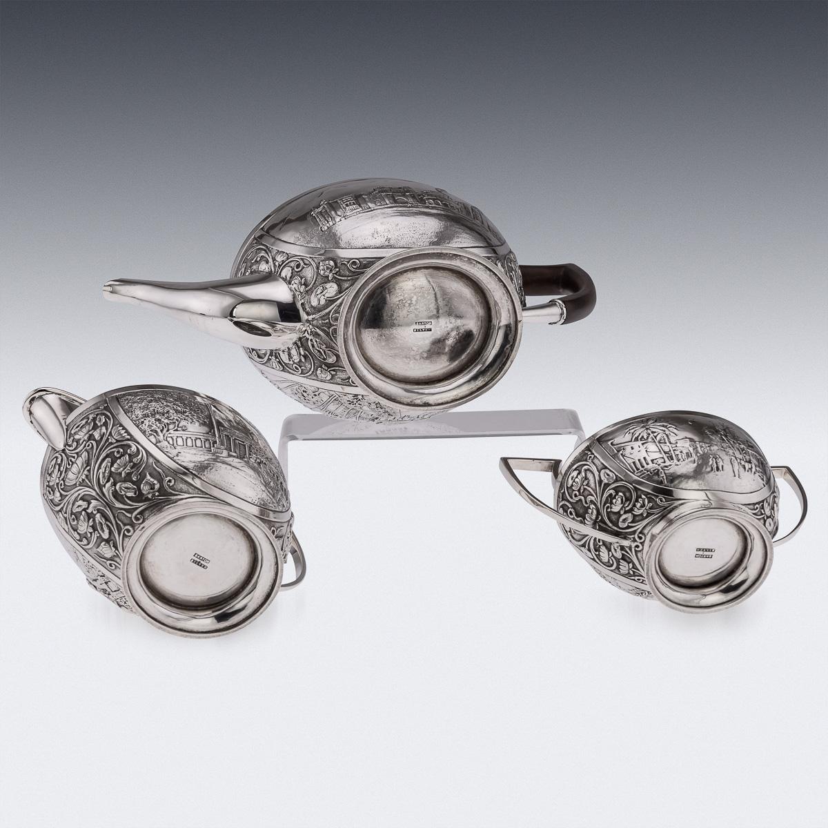 Antikes dreiteiliges Teeservice aus massivem Silber im indischen Stil des 19. Jahrhunderts, Reed & Barton um 1900 (amerikanisch) im Angebot