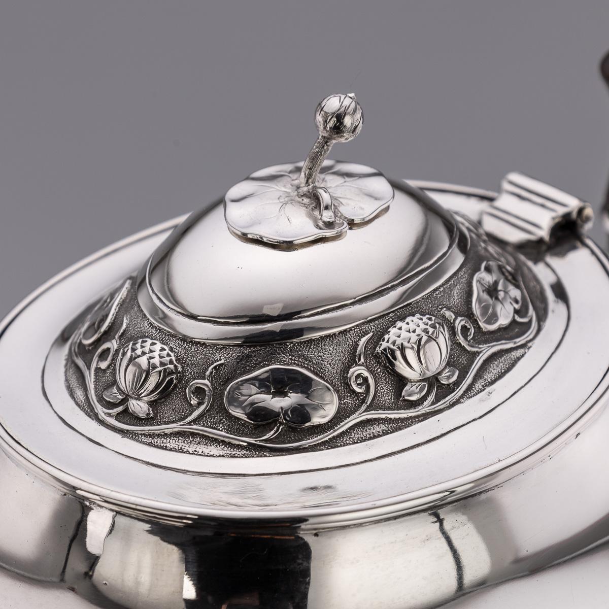 Antikes dreiteiliges Teeservice aus massivem Silber im indischen Stil des 19. Jahrhunderts, Reed & Barton um 1900 (20. Jahrhundert) im Angebot