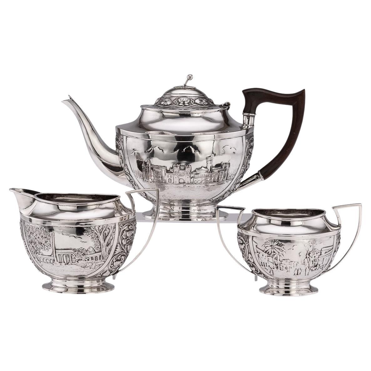 Antikes dreiteiliges Teeservice aus massivem Silber im indischen Stil des 19. Jahrhunderts, Reed & Barton um 1900 im Angebot