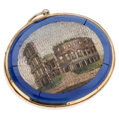 Antique 19thC Italian Gold Framed "Roman Colosseum" Micro Mosaic Brooch c.1880