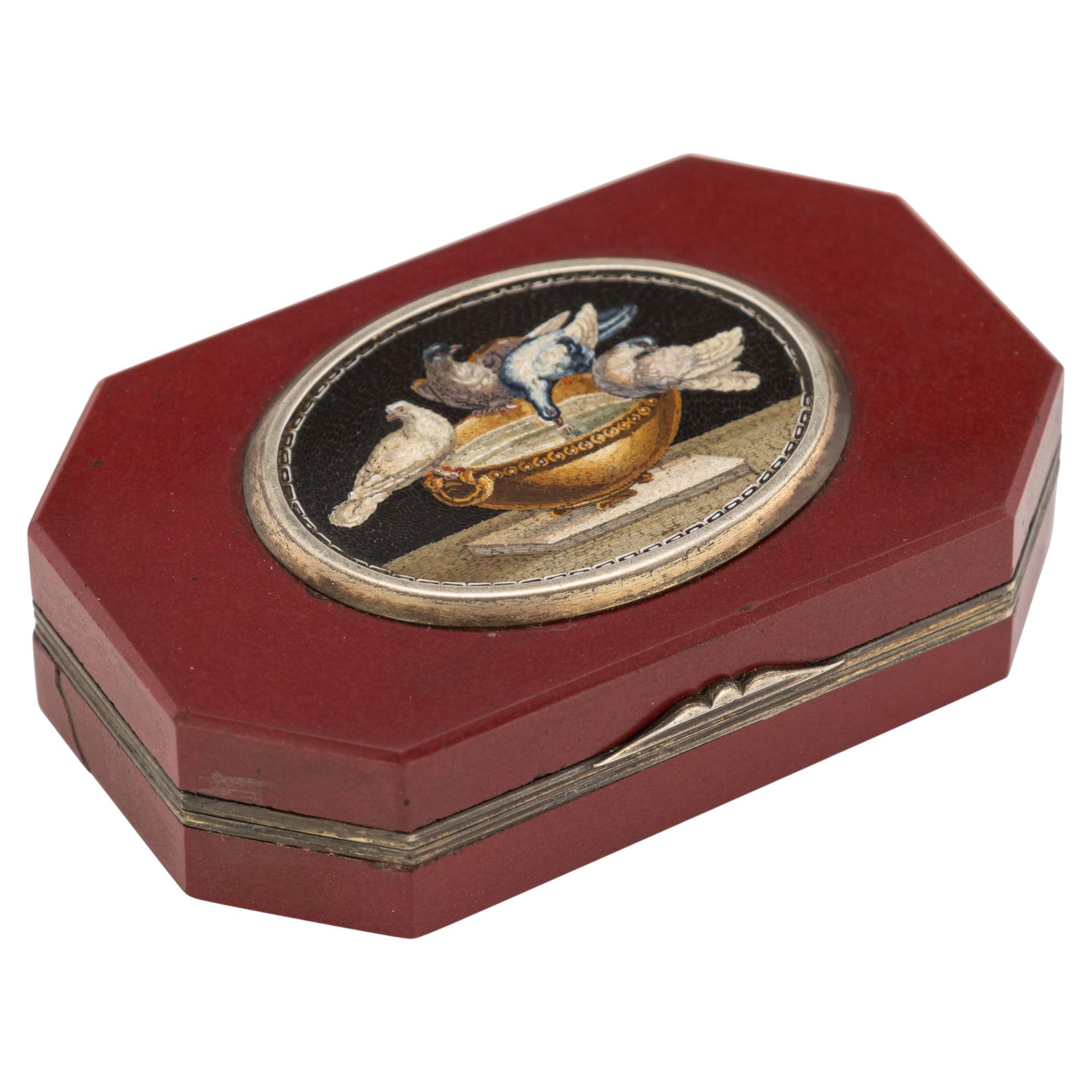 Antique 19thC Italian Silver & Silver Gilt Mounted Micro Mosaic Box c.1890