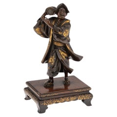 Antique 19thC Japanese Gilt Bronze Figure Of A Kawaraban By Miyao Eisuke Company