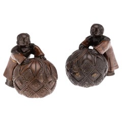 19thC Japanese Meiji Period Pair Of Bronze Vessels In The Form Of Karako c.1890