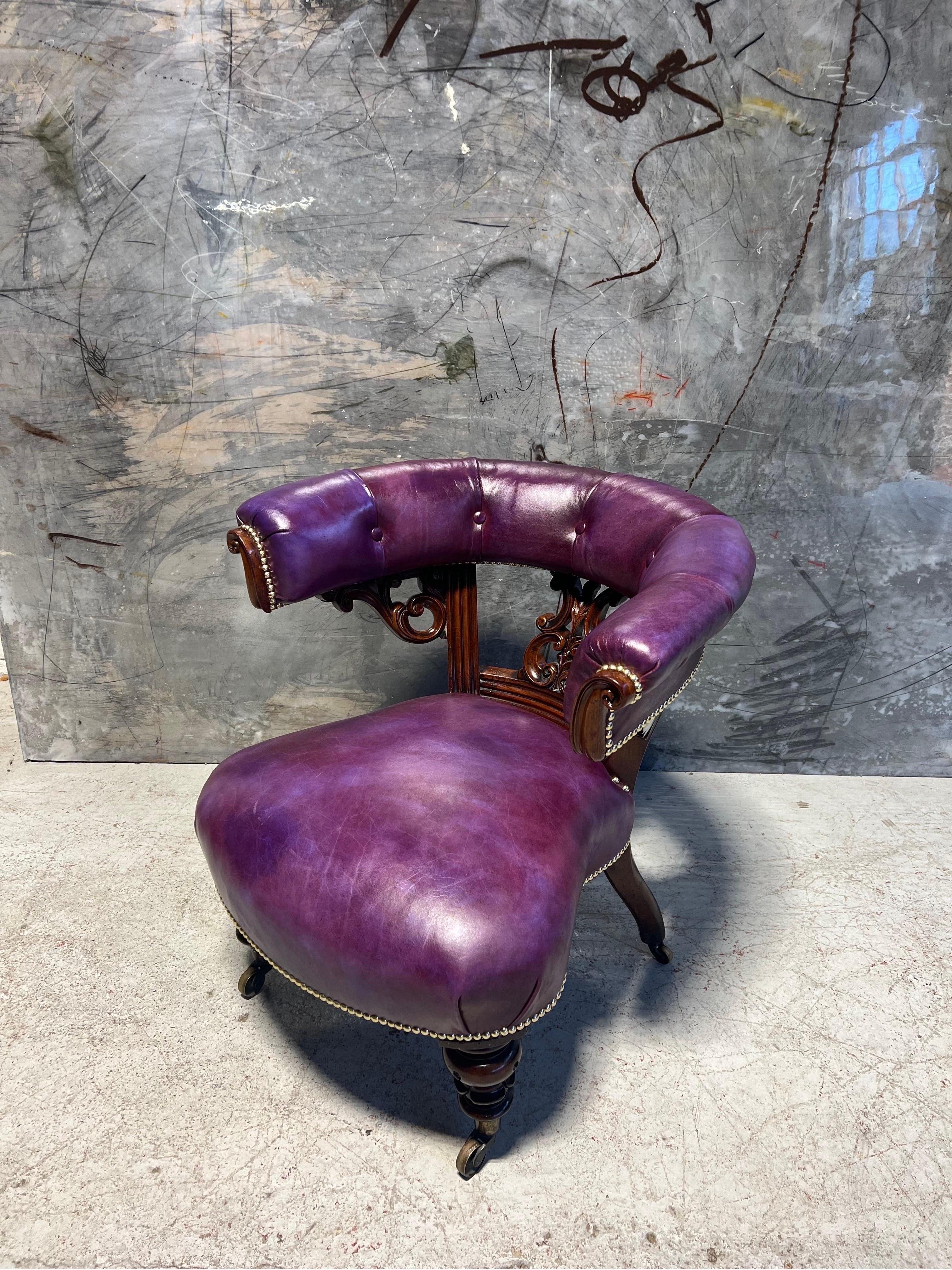 As a furniture maker and LAPADA dealer we always have an extensive stock of pieces - approximately 250 piece stock level.

This is a beautiful piece. Fully restored by ourselves and finished in a hand dyed Rich Grape leathers. Traditionally