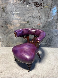 Antique 19th Century Library Captains Chair Restored in Hand Dyed Leathers