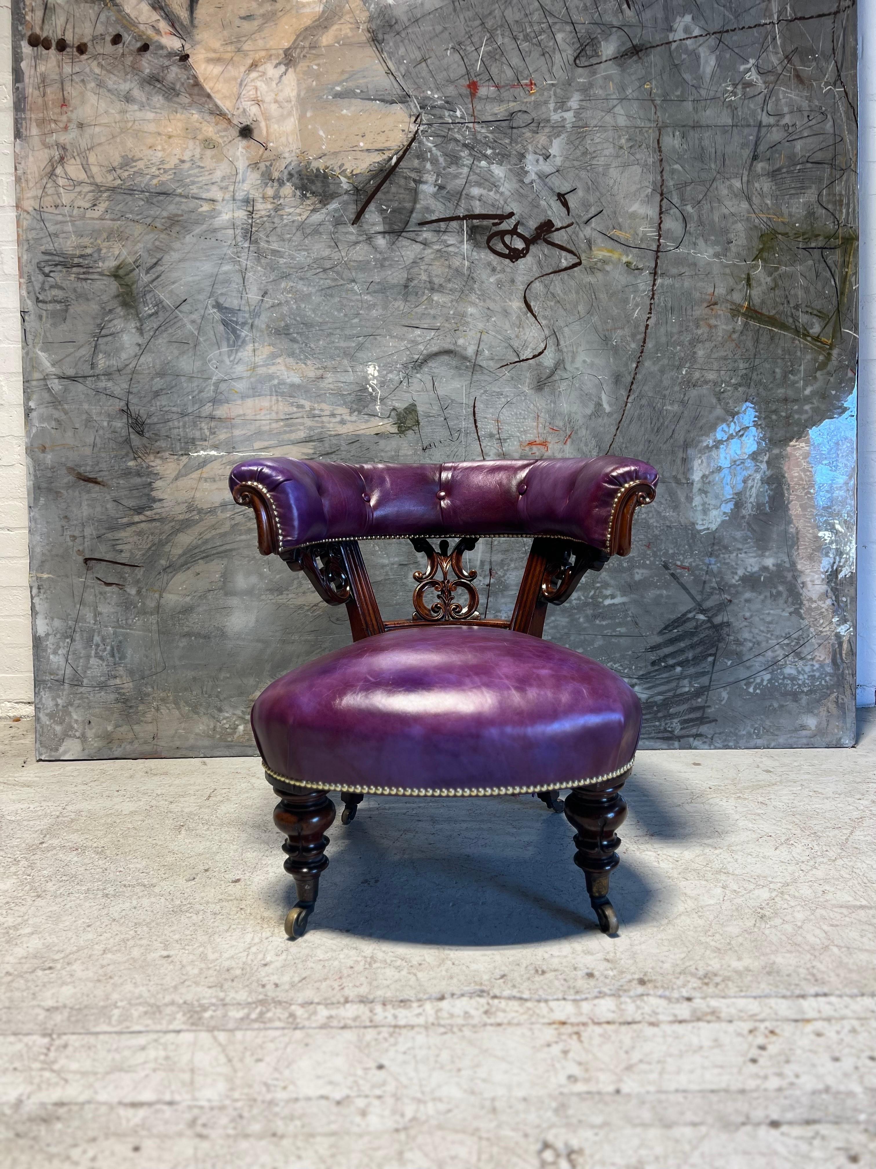 Antique 19th Century Library Captains Chair Restored in Hand Dyed Leathers For Sale 2