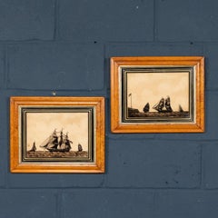 Antique 19thC Pair Of English Painted Maritime HMS Brig Concord & HMS Naiad