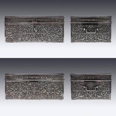 Antique Rare Indian Solid Silver Massive Treasure Chest or Casket, circa 1880