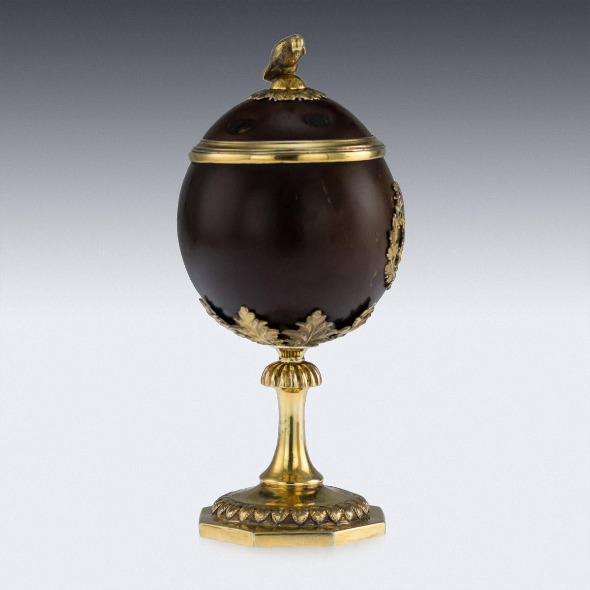 19th Century Antique Russian Silver-Gilt Mounted Coconut Lidded Cup, Tula, circa 1825