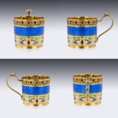 Antique Russian Solid Silver and Enamel Demitasse Cup and Saucer, circa 1890