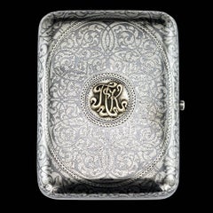 Antique Russian Solid Silver & Niello Pushkin Cigarette Case, circa 1893