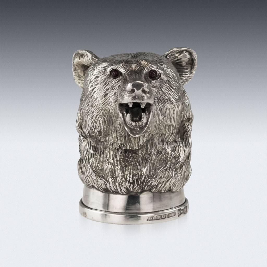 Antique Russian Solid Silver Bear Stirrup Cup, Nemirov-Kolodkin, circa 1896 In Excellent Condition In Royal Tunbridge Wells, Kent