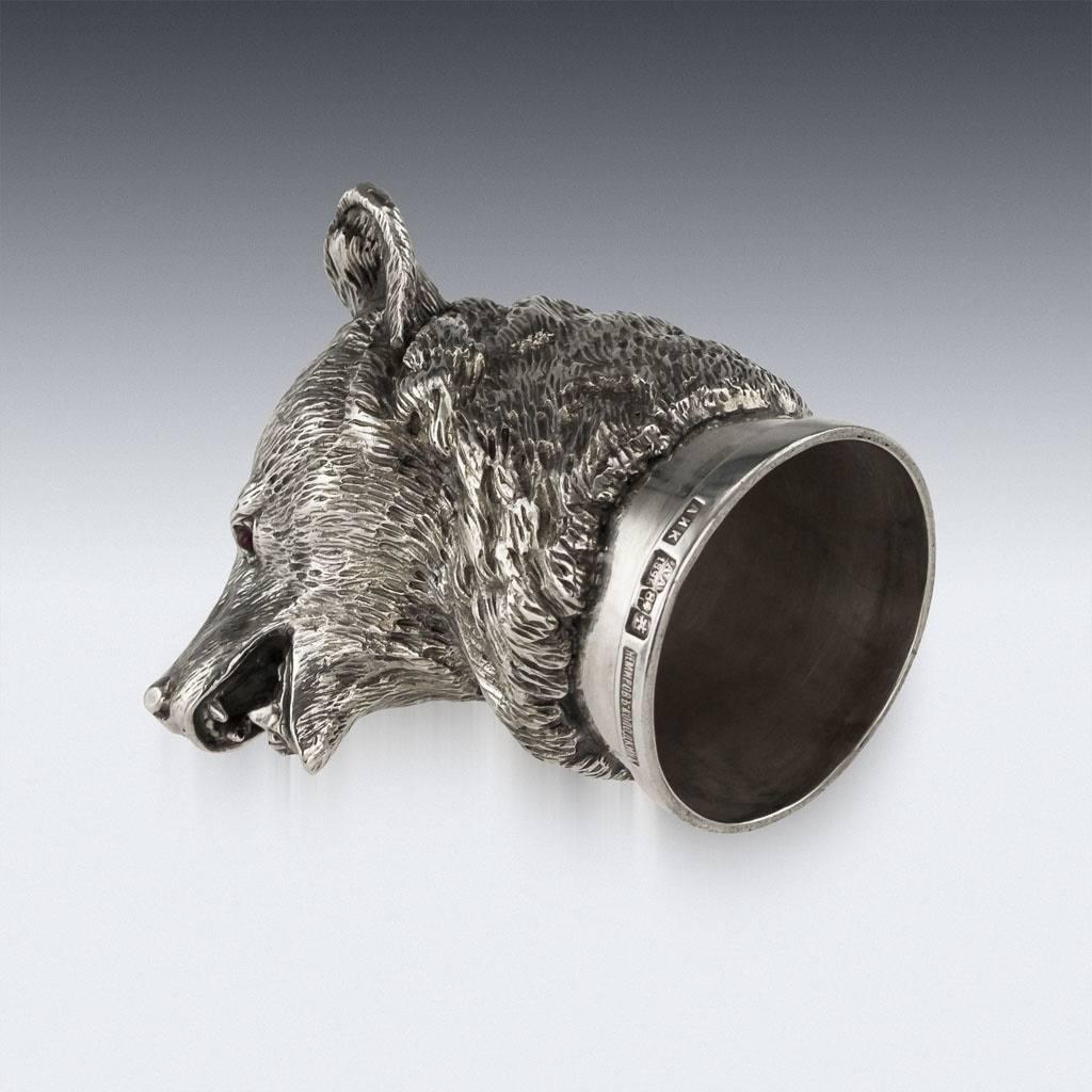 19th Century Antique Russian Solid Silver Bear Stirrup Cup, Nemirov-Kolodkin, circa 1896