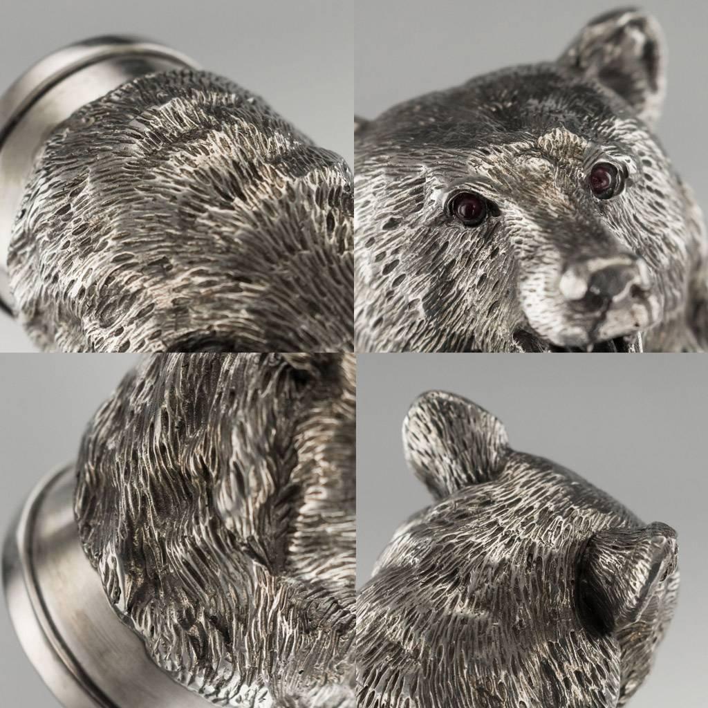 Antique Russian Solid Silver Bear Stirrup Cup, Nemirov-Kolodkin, circa 1896 5