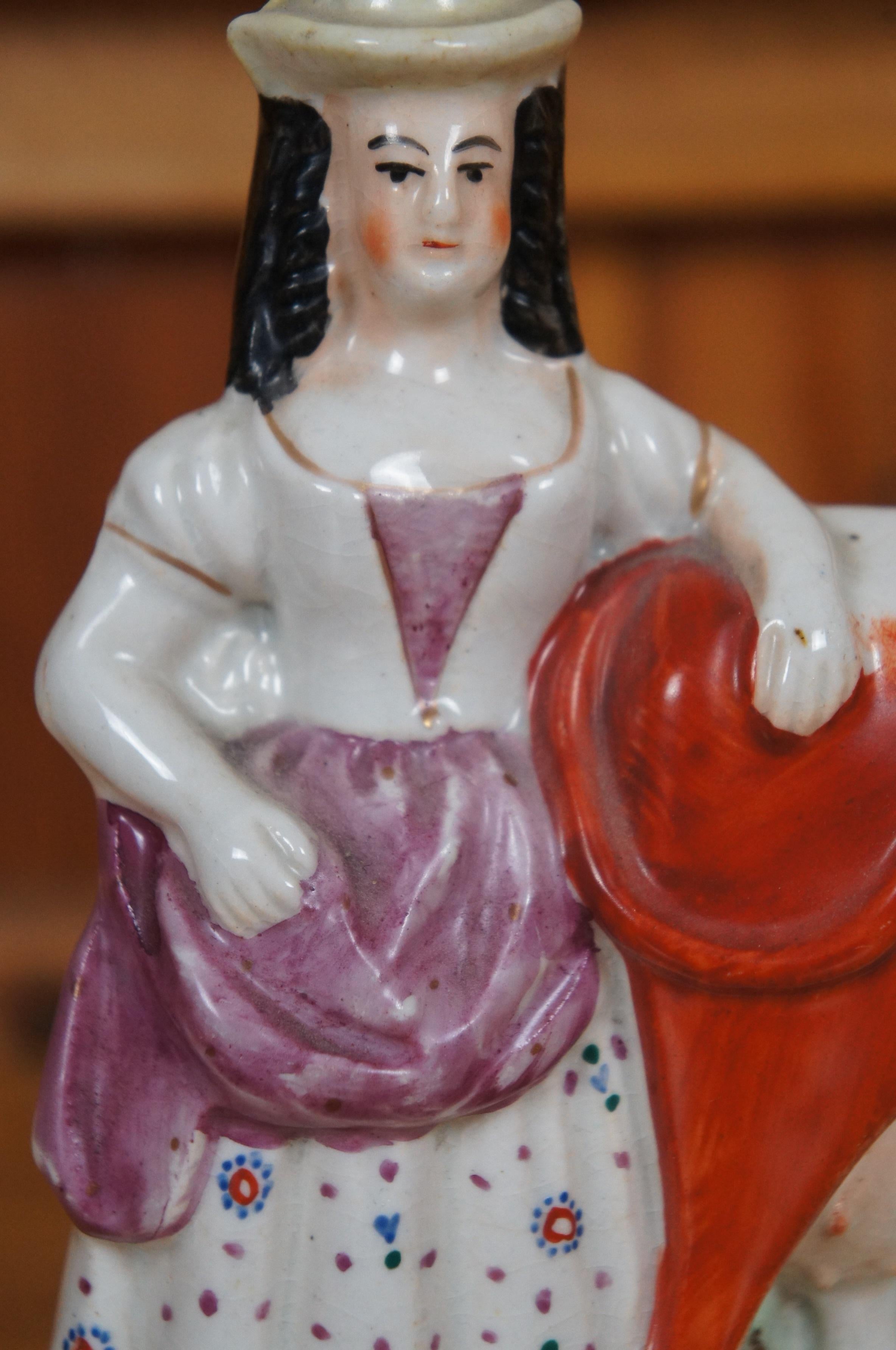 Antique 19thC Staffordshire Porcelain Cow Milk Maid Spill Vase Creamer 10