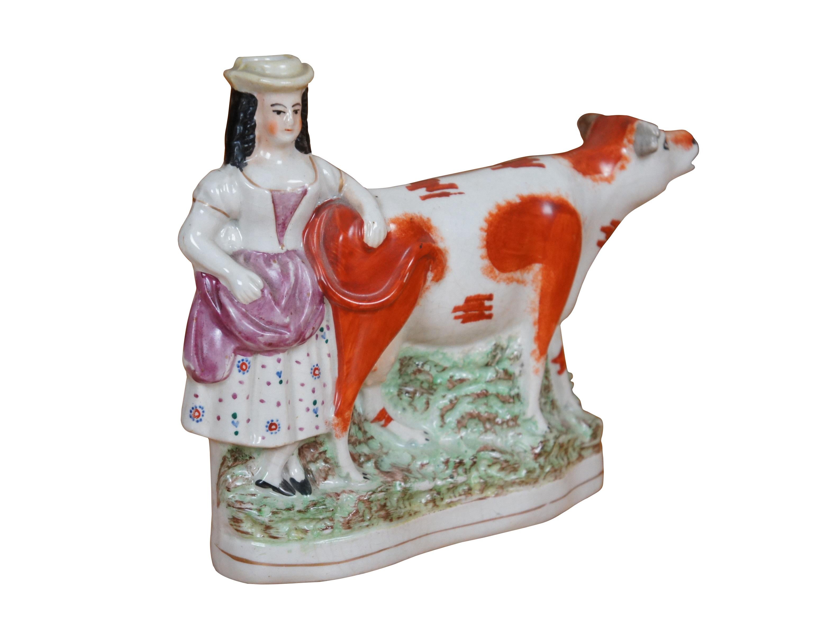 Victorian Antique 19thC Staffordshire Porcelain Cow Milk Maid Spill Vase Creamer 10