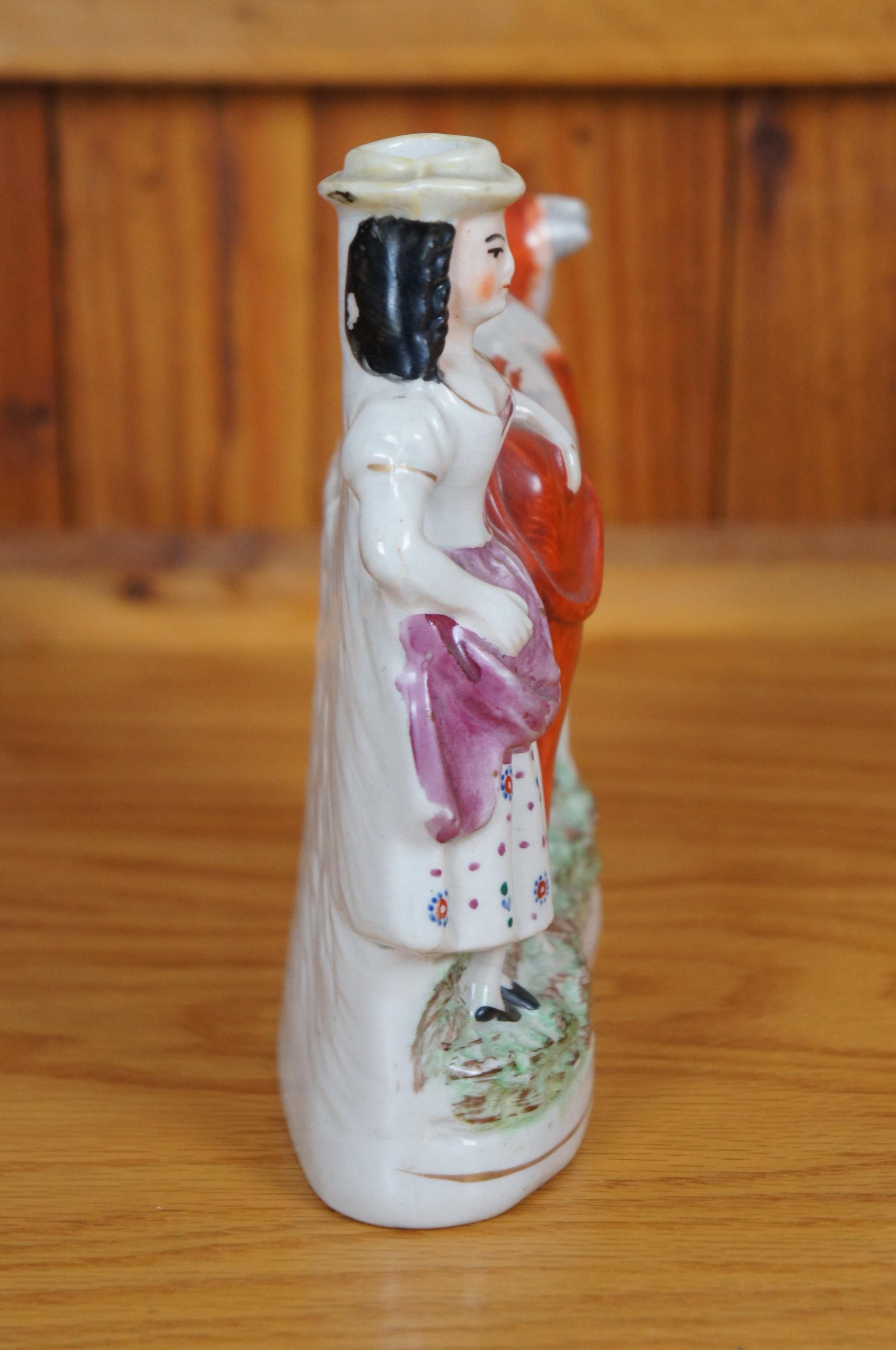 19th Century Antique 19thC Staffordshire Porcelain Cow Milk Maid Spill Vase Creamer 10
