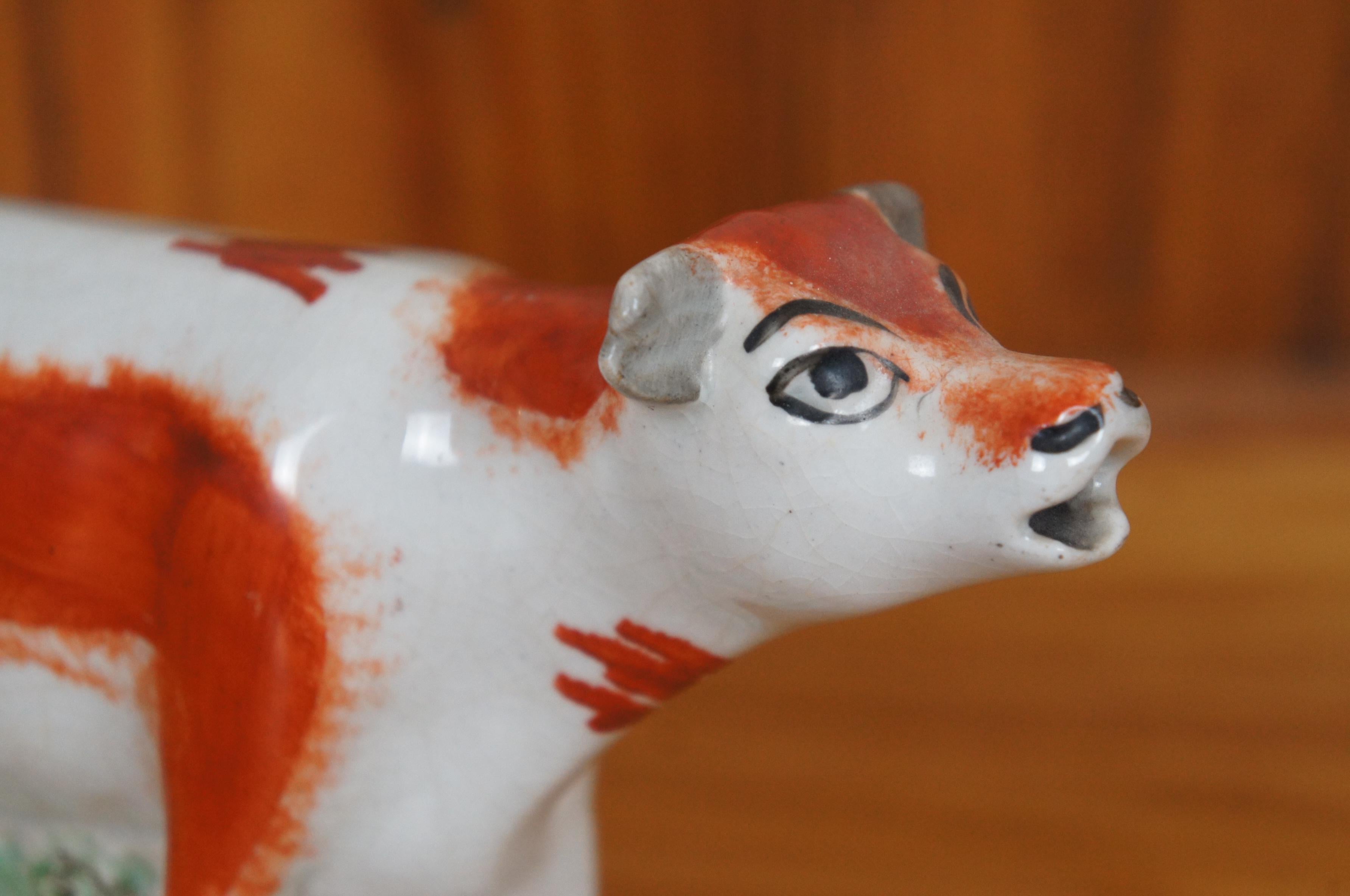 Antique 19thC Staffordshire Porcelain Cow Milk Maid Spill Vase Creamer 10