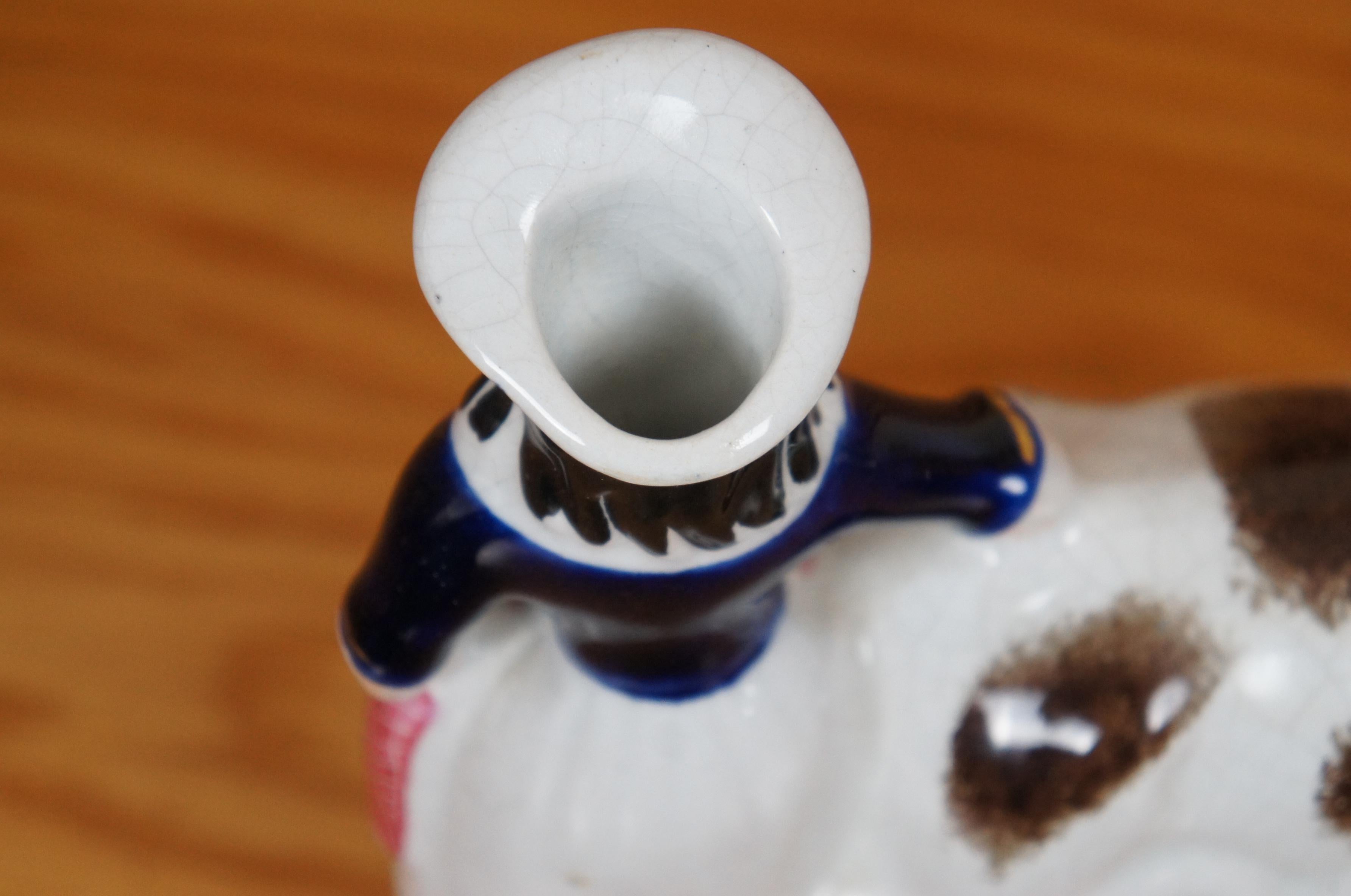 Antique 19thC Staffordshire Porcelain Cow Milk Maid Spill Vase Creamer 7