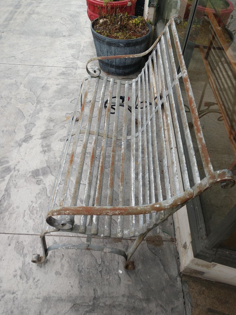 Hand-Crafted Antique 19thC Strap Iron Garden Bench For Sale