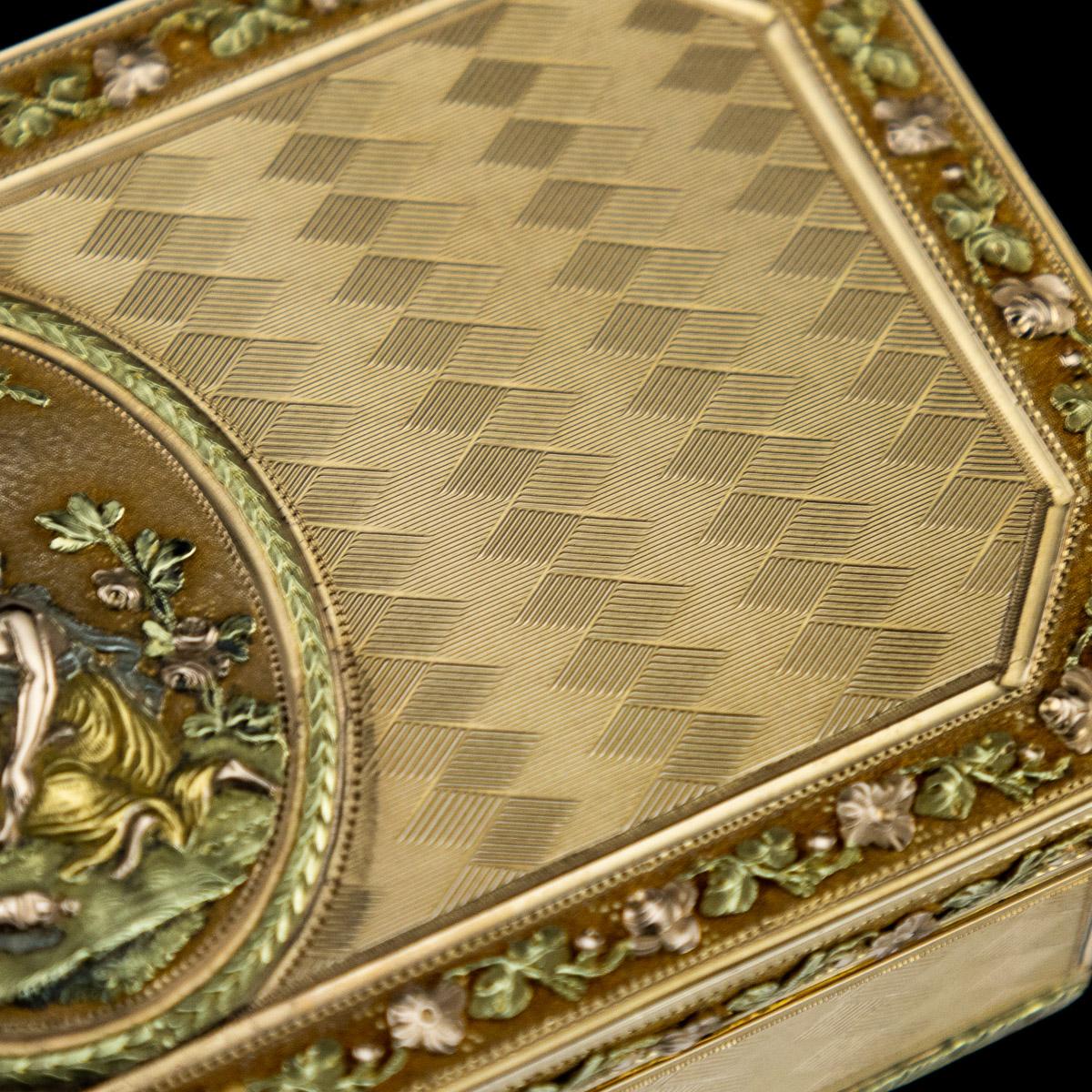 Antique 19th Century Swiss 18-Karat Three-Color Gold Snuff Box, Geneva 9