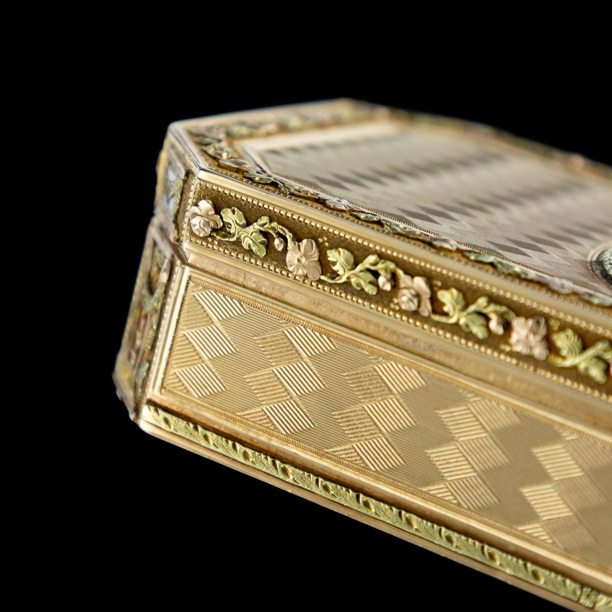 Antique 19th Century Swiss 18-Karat Three-Color Gold Snuff Box, Geneva 11