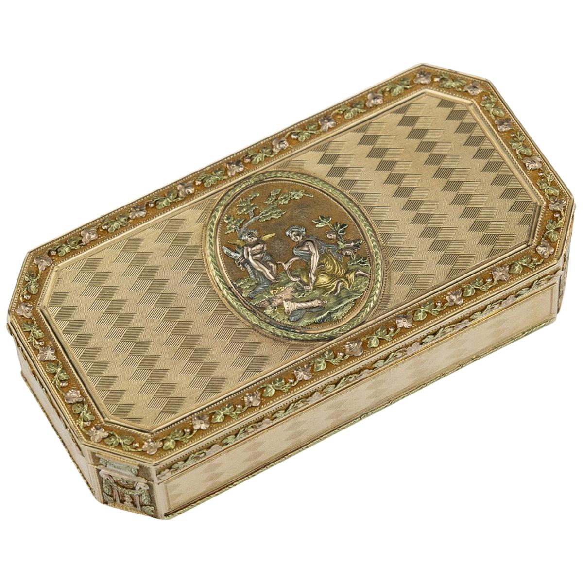 Antique 19th Century Swiss 18-Karat Three-Color Gold Snuff Box, Geneva