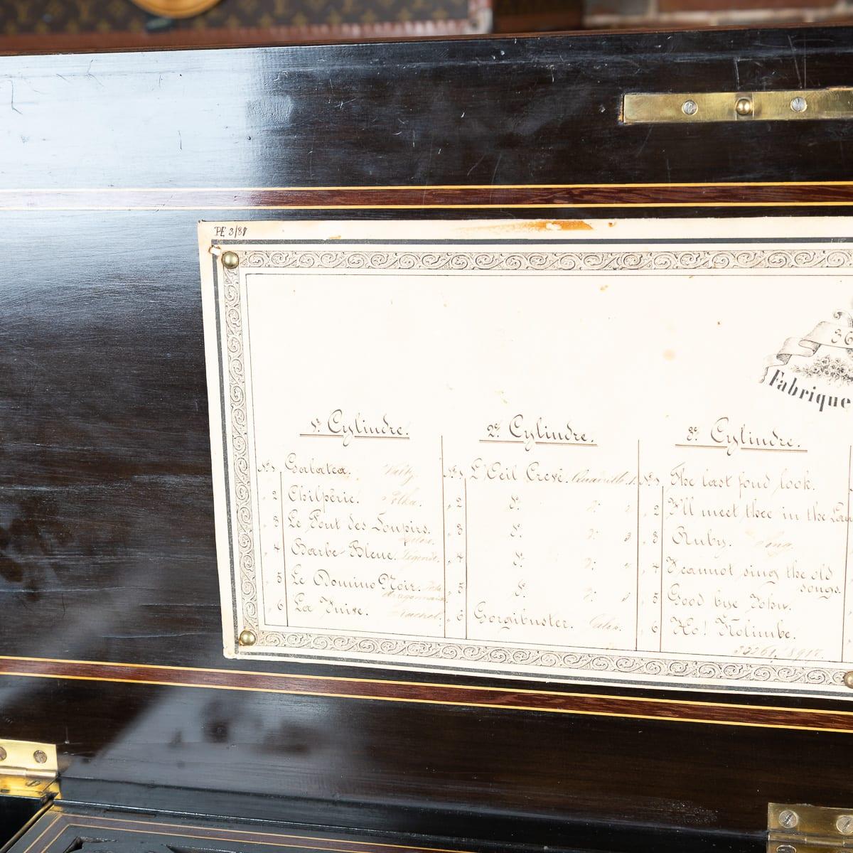 Ancienne boîte à musique à cylindre de fabrication suisse du 19ème siècle par Lecoultre Frères de Genève c.1880 en vente 3