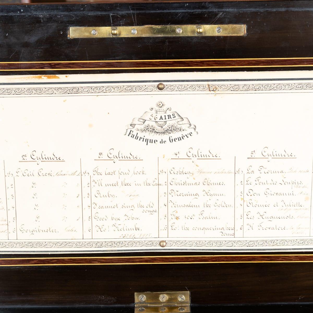 Ancienne boîte à musique à cylindre de fabrication suisse du 19ème siècle par Lecoultre Frères de Genève c.1880 en vente 4