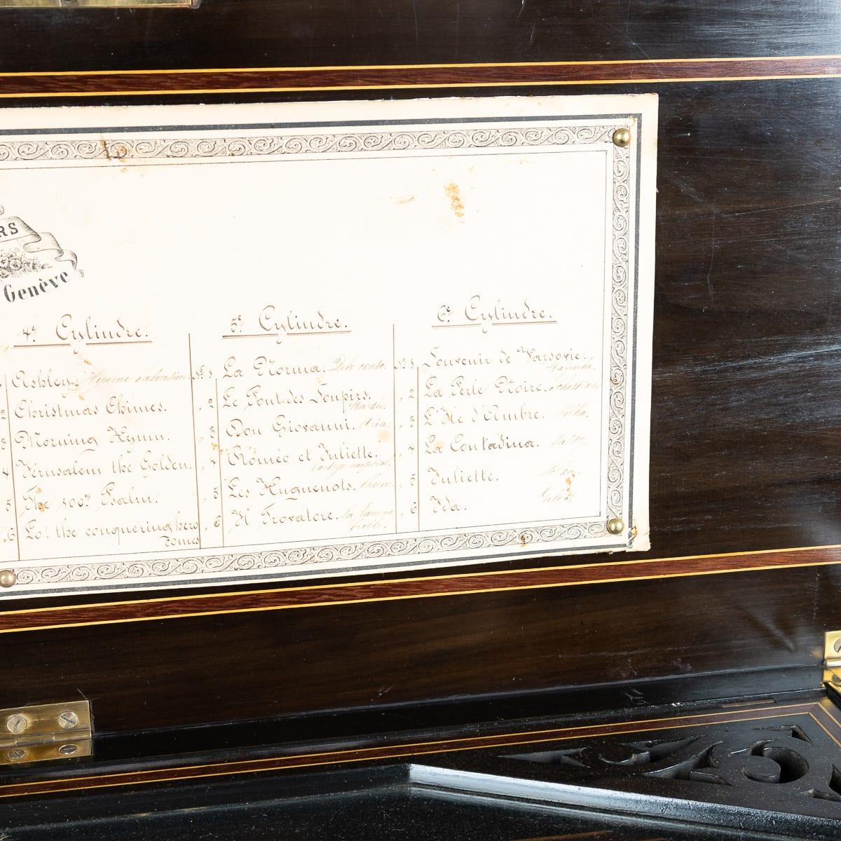 Ancienne boîte à musique à cylindre de fabrication suisse du 19ème siècle par Lecoultre Frères de Genève c.1880 en vente 5