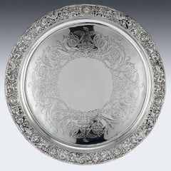 19th Century Victorian Cellini Solid Silver Salvers, Stephen Smith, circa 1890