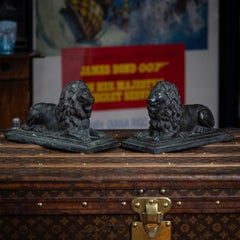 Antique 19thC Victorian Pair Of Verdigris Patinated Bronze Trafalgar Lions c1870