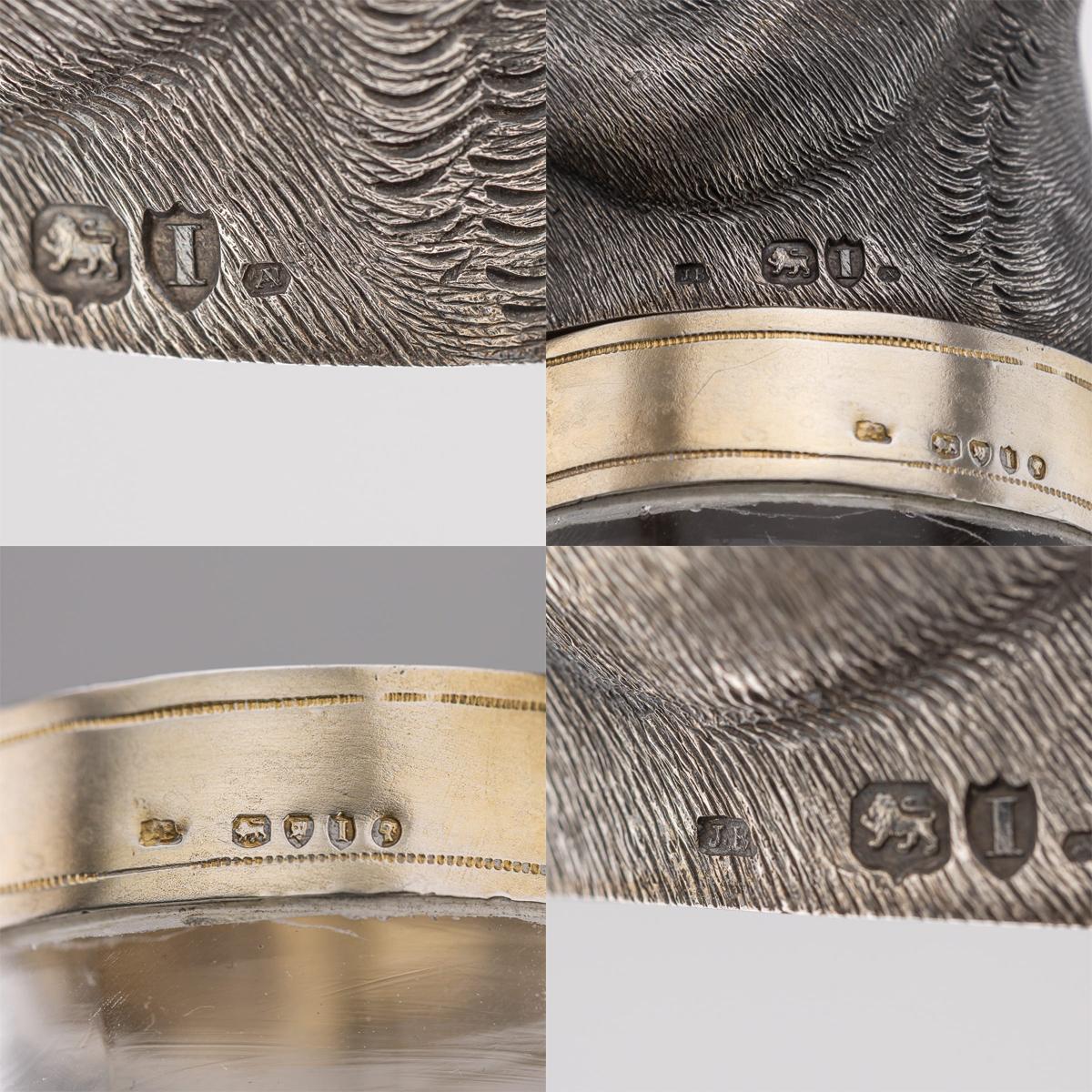 Antique 19thC Victorian Solid Silver & Clear Glass Novelty Dog Claret Jug c.1884 For Sale 10