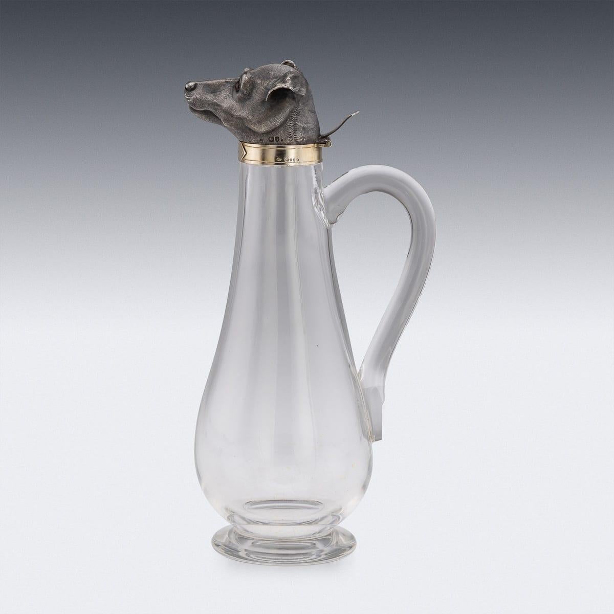 Other Antique 19thC Victorian Solid Silver & Clear Glass Novelty Dog Claret Jug c.1884 For Sale