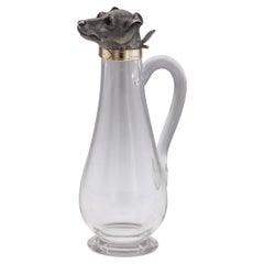 Antique 19thC Victorian Solid Silver & Clear Glass Novelty Dog Claret Jug c.1884