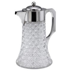 Antique 19thC Victorian Solid Silver & Cut Glass Large Claret Jug, London c.1896