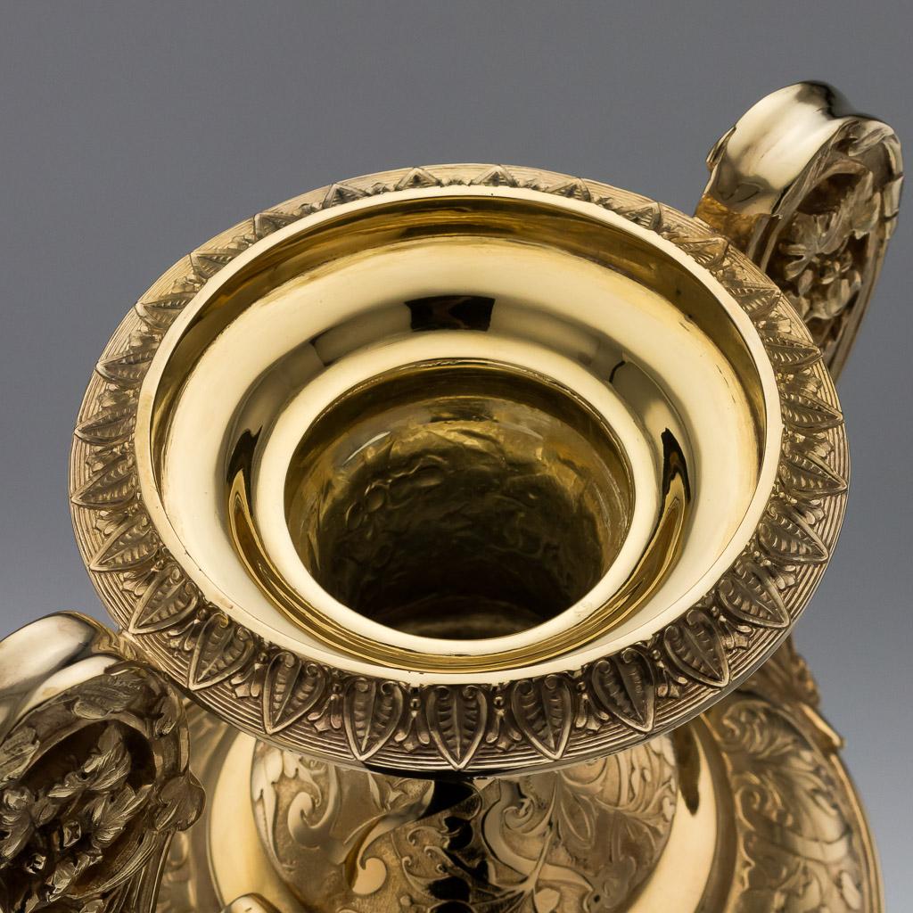Antique Victorian Solid Silver Gilt Trophy Cup & Cover, London, circa 1865 4