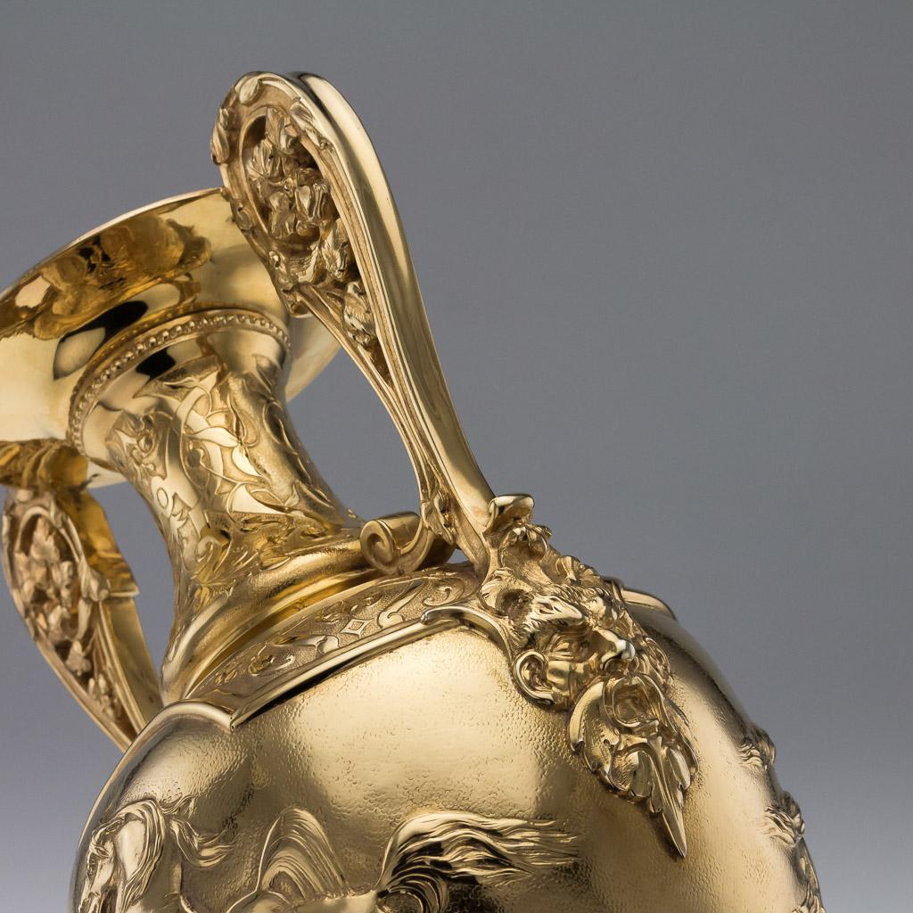 Antique Victorian Solid Silver Gilt Trophy Cup & Cover, London, circa 1865 5