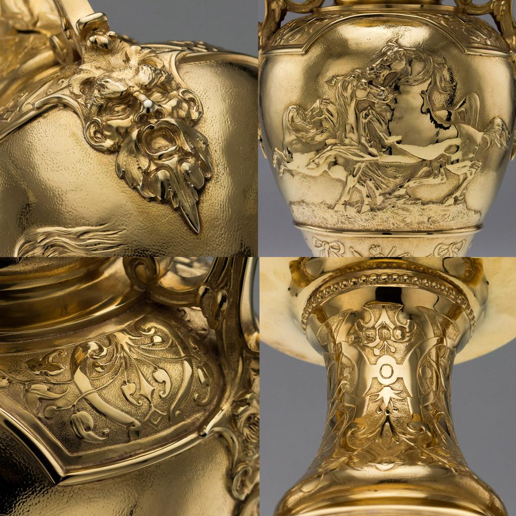 Antique Victorian Solid Silver Gilt Trophy Cup & Cover, London, circa 1865 7