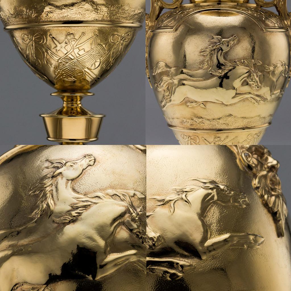 Antique Victorian Solid Silver Gilt Trophy Cup & Cover, London, circa 1865 8