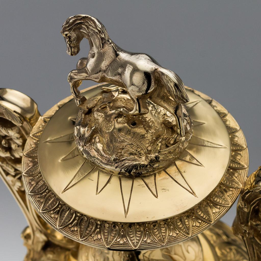 Antique Victorian Solid Silver Gilt Trophy Cup & Cover, London, circa 1865 2