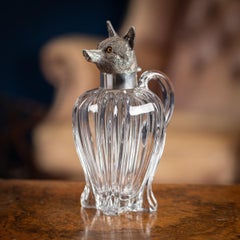 Antigua jarra de clarete de zorro victoriana de plata maciza y cristal del siglo XIX, Londres c.1899