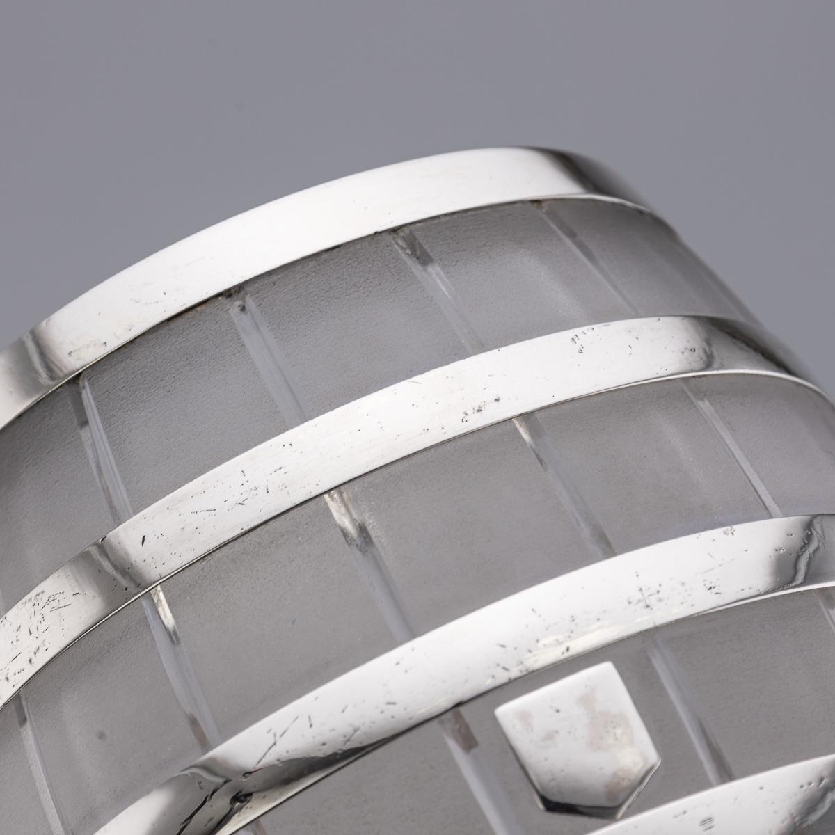 Ancien seau à glace en argent massif et verre 