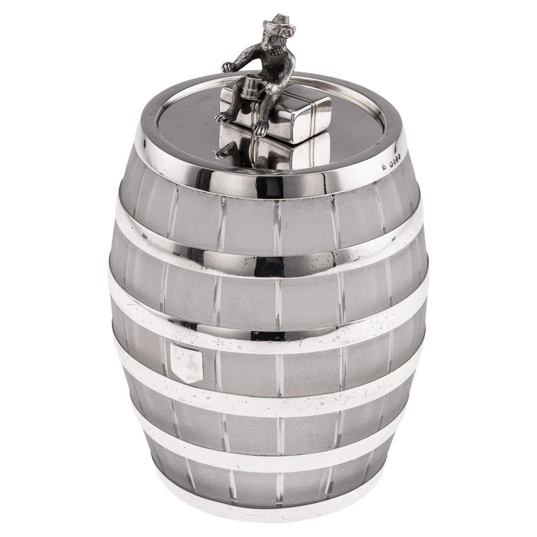 Antique 19thC Victorian Solid Silver & Glass 'Whisky Barrel' Ice Bucket c.1864